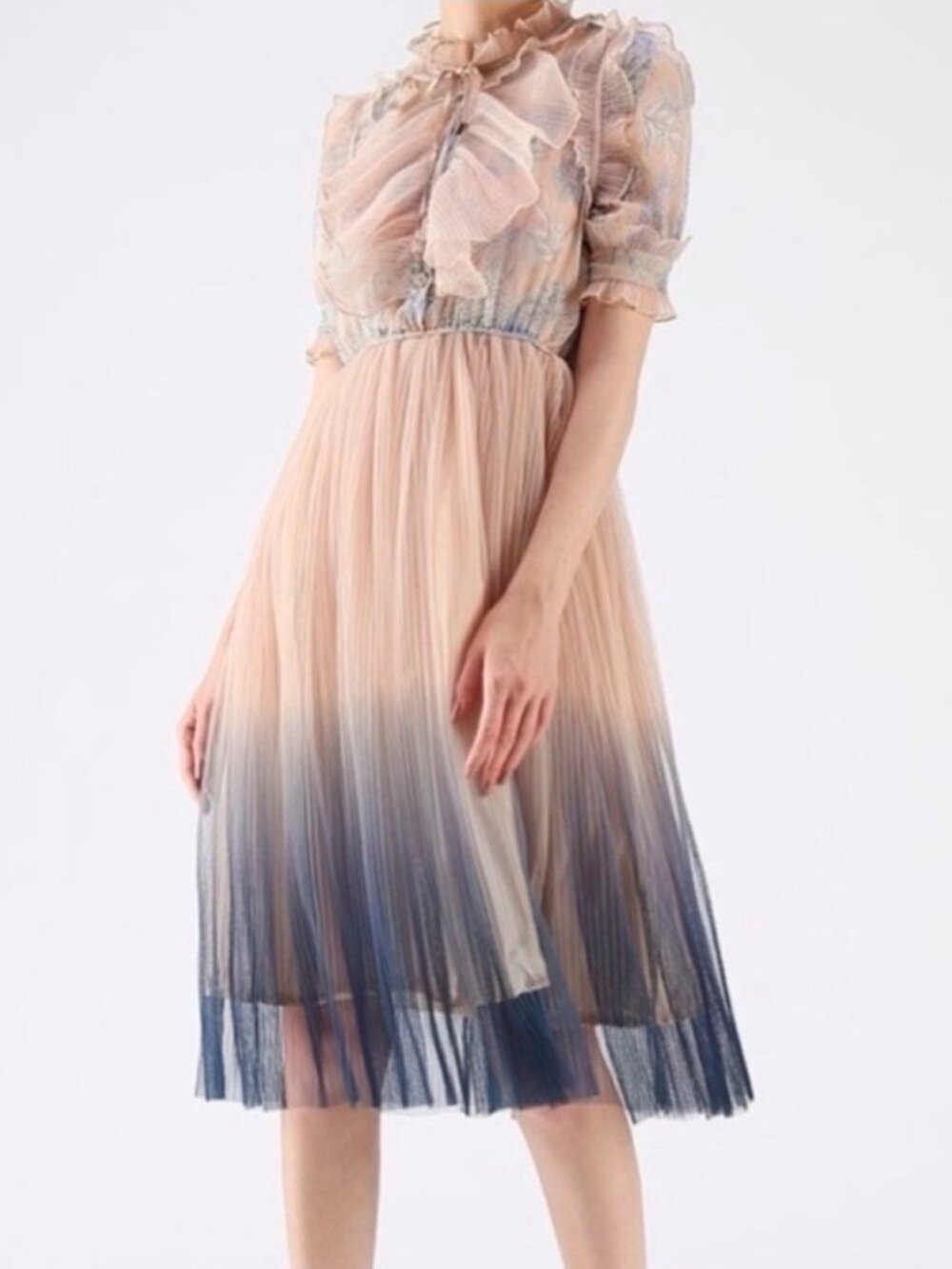 NWT Chicwish Blue and Cream Ruffled Dress new - Picture 7 of 7